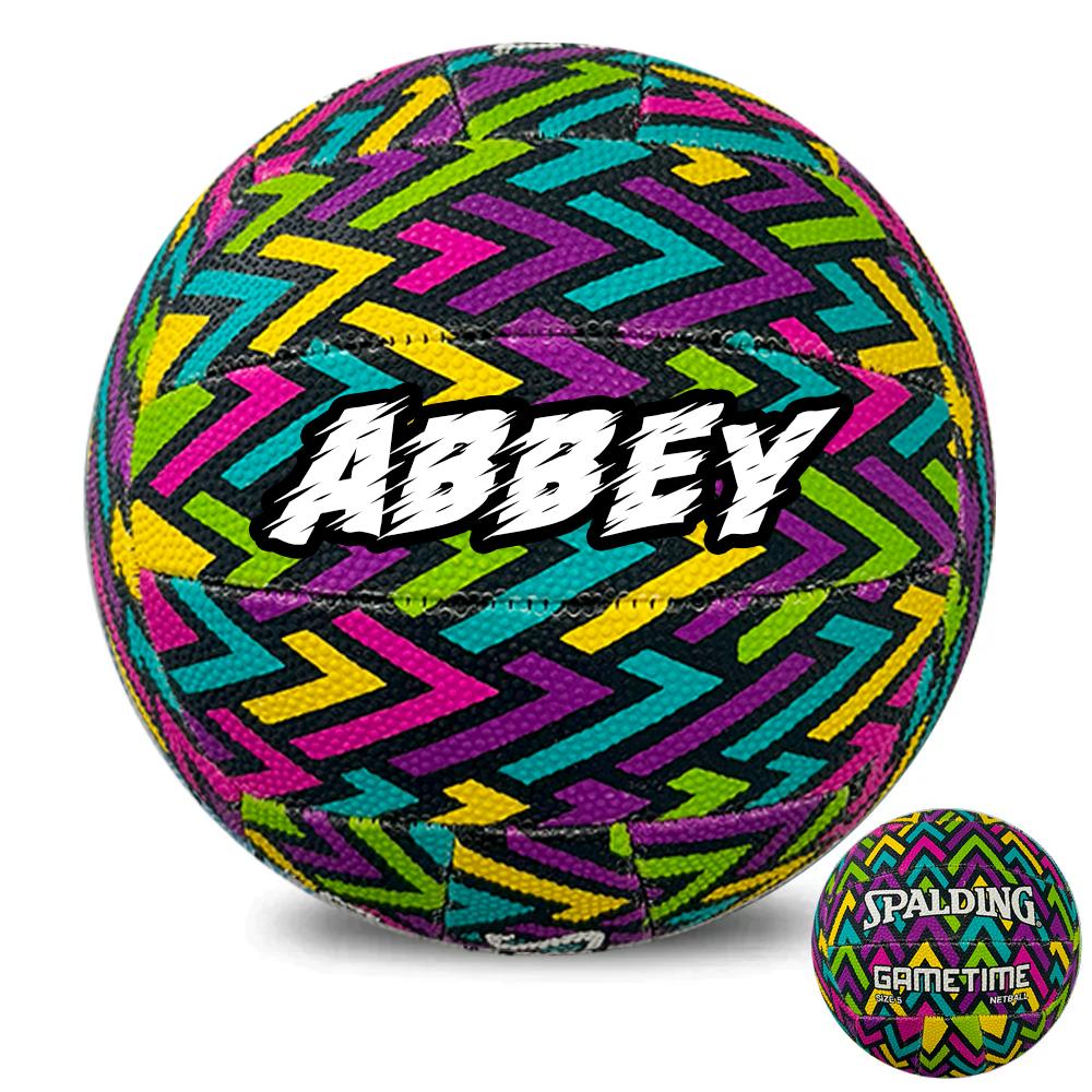 Personalised Spalding Gametime Purple Multi Colour Netball (SIZE 5)