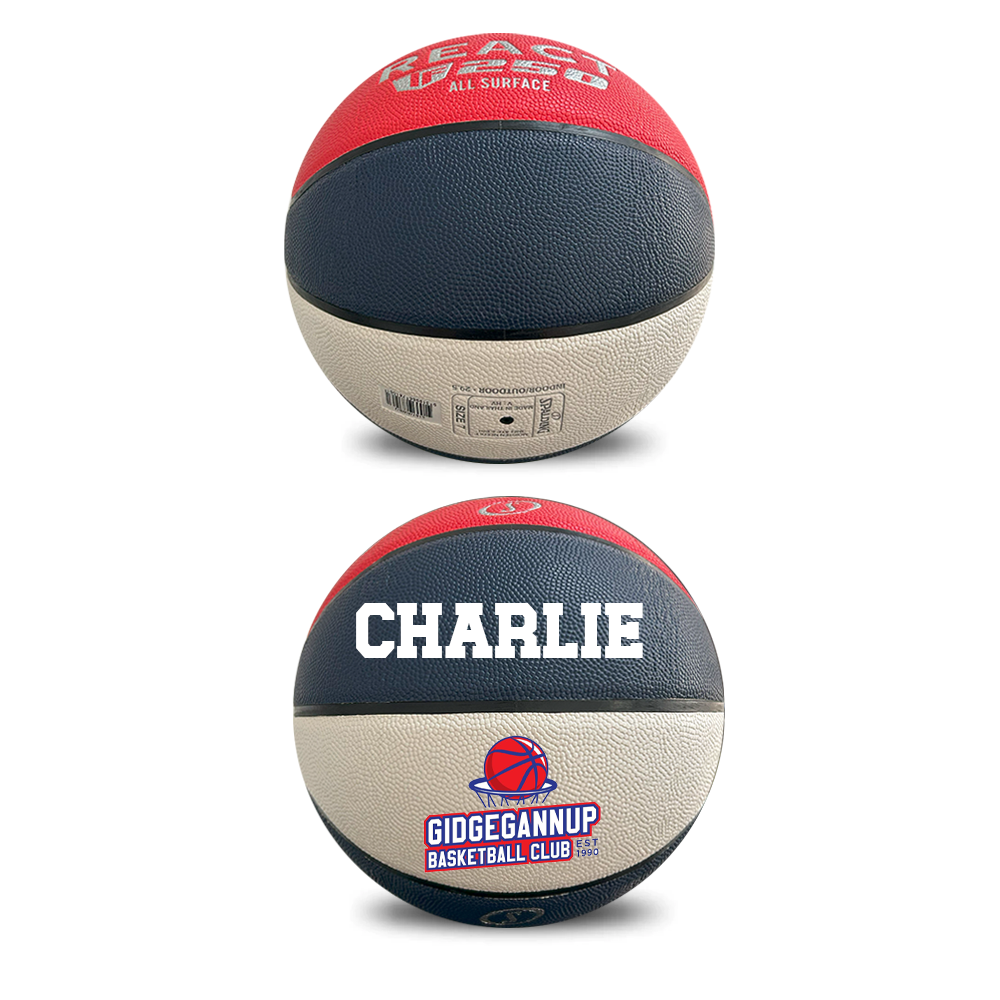 Personalised Gidgegannup Basketball Club Spalding Composite Leather Red/White/Blue TF-250 Basketball (Size 5, 6, 7)