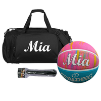 Load image into Gallery viewer, Personalised Basketball Starter Pack Bundle (Spalding Pink Marble Ball + Sports Bag + Ball Pump)
