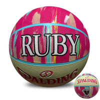 Load image into Gallery viewer, Personalised Spalding Pink Multi Marble Glow Rubber Basketball (Size 5, 6)
