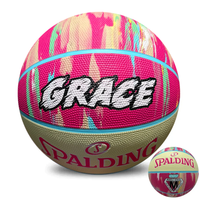 Load image into Gallery viewer, Personalised Spalding Pink Multi Marble Glow Rubber Basketball (Size 5, 6)
