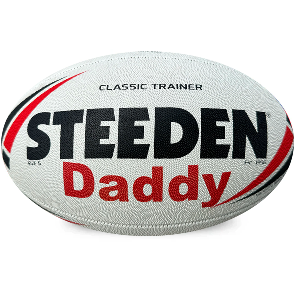 Personalised White/Red Steeden Rugby League (size 5)