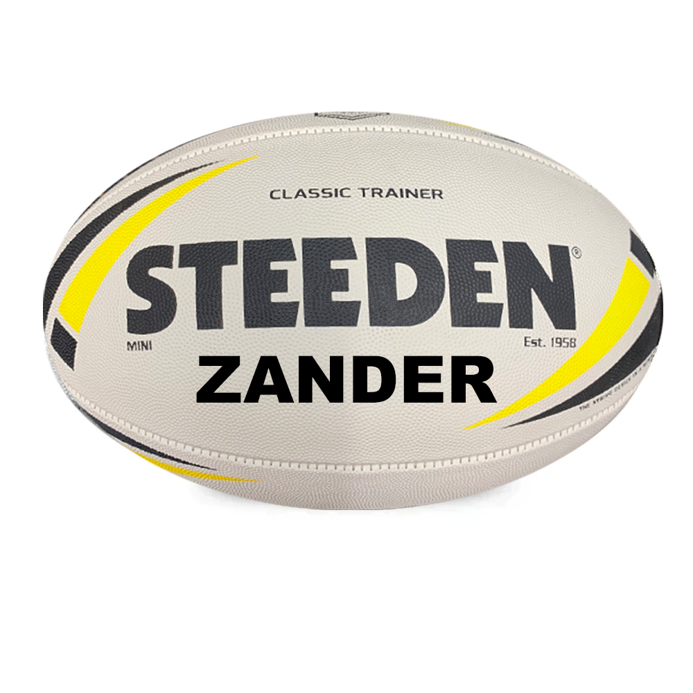 Personalised White/Yellow Steeden Rugby League Balls (Mini Size)