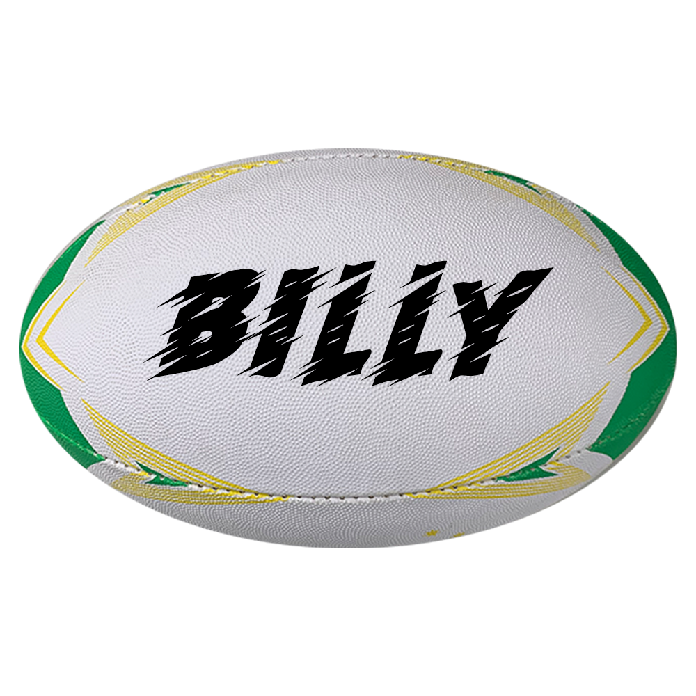 Personalised White/Yellow/Green Aus Star Sports Rugby League Ball (Size 3)