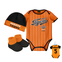 Load image into Gallery viewer, Personalised Wests Tigers NRL Lullaby 3pc Baby Gift Set
