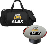Load image into Gallery viewer, Personalised Best Coach Rugby League Gift Pack (Steeden White &amp; Red)
