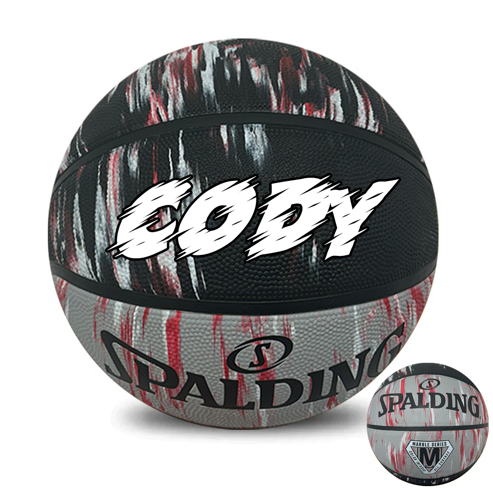 Personalised Spalding Black/Red Marble Basketball (Size 6, 7)
