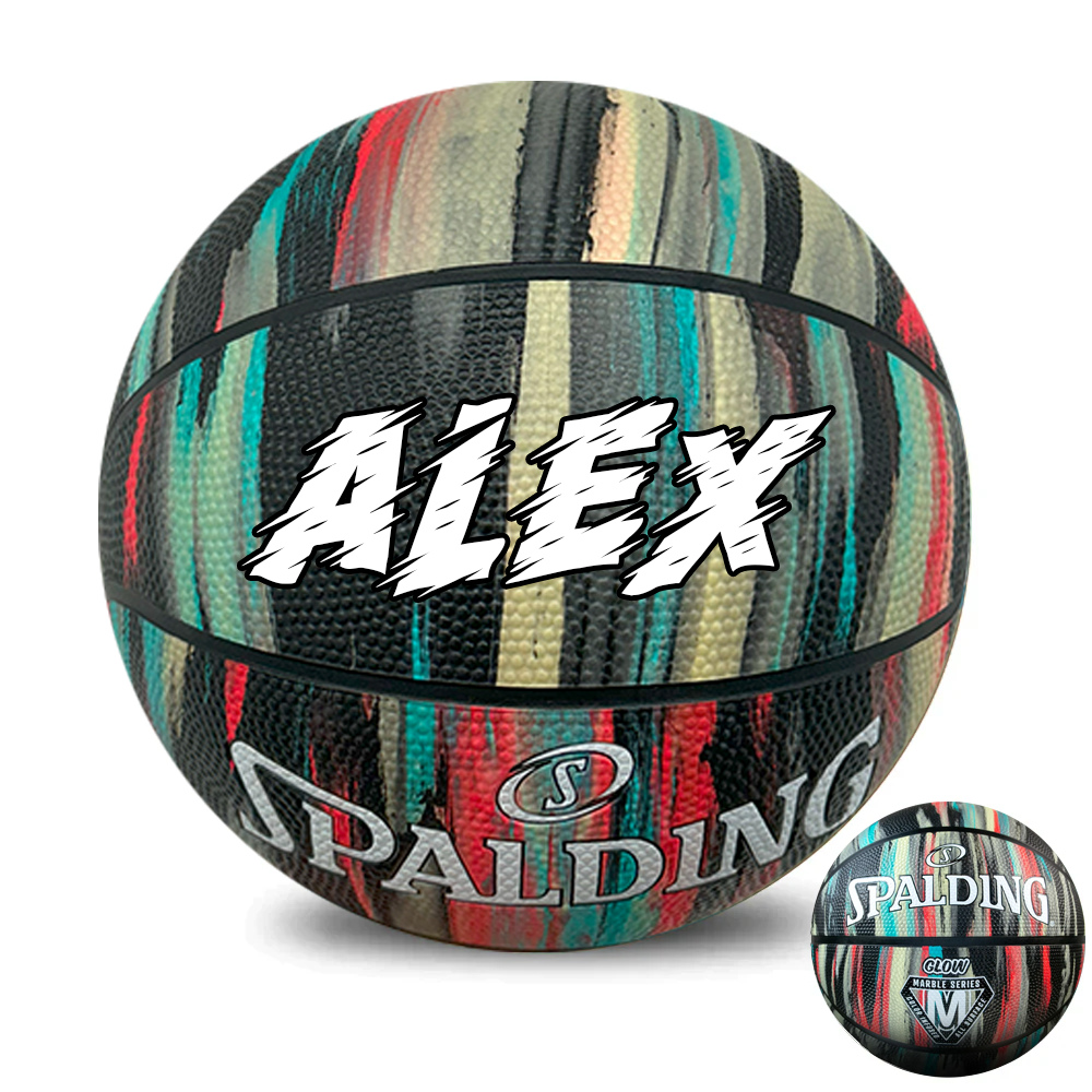 Personalised Spalding Black Marble Glow Basketball (Size 5, 6, 7)