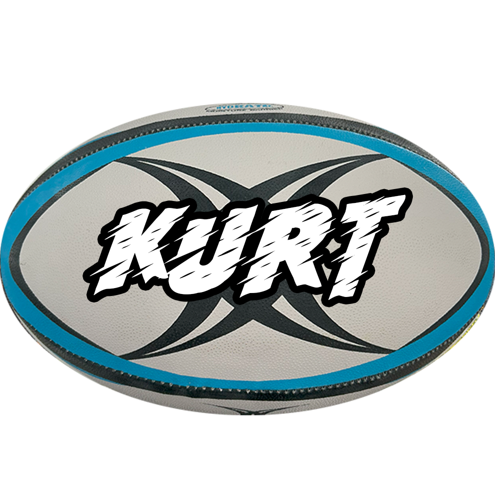 Personalised Gilbert Vector White/Blue Rugby Union Ball (Size 5)