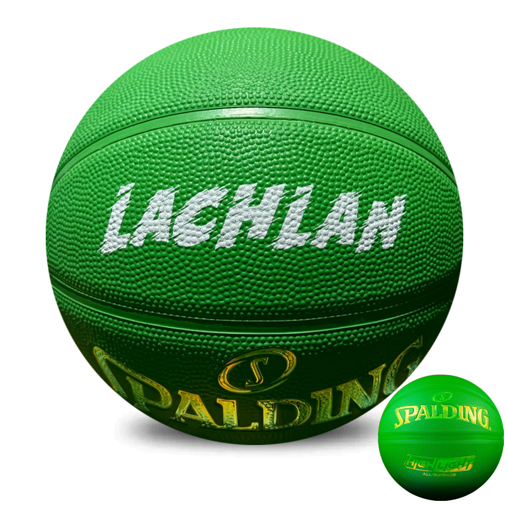 Personalised Spalding Rubber Green Highlight Rush Basketball (Size 5, 6, 7)