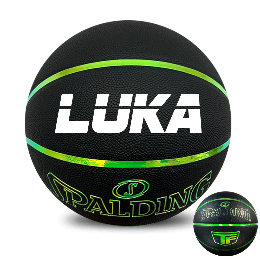 Personalised Spalding Green Iridescent Composite leather TF Basketball - (Size 7)