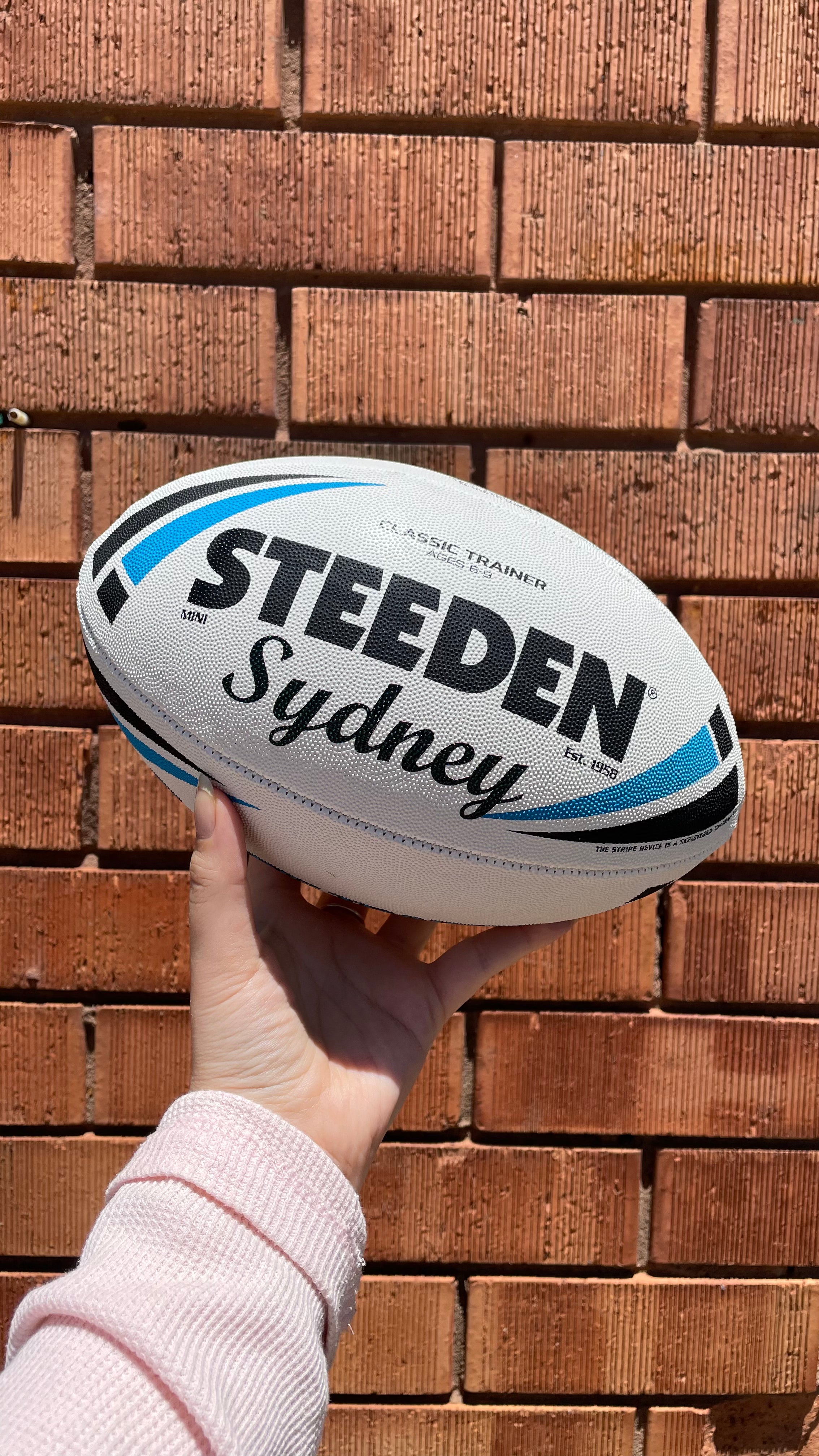 Personalised White/Blue Steeden Rugby League Balls (Mini Size)