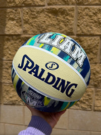 Load image into Gallery viewer, Personalised Spalding Blue Multi Marble Glow Rubber Basketball (Size 5, 6, 7)
