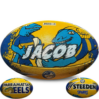 Load image into Gallery viewer, Personalised Limited Edition Parramatta Eels Mascot Official NRL Ball (Size 3)
