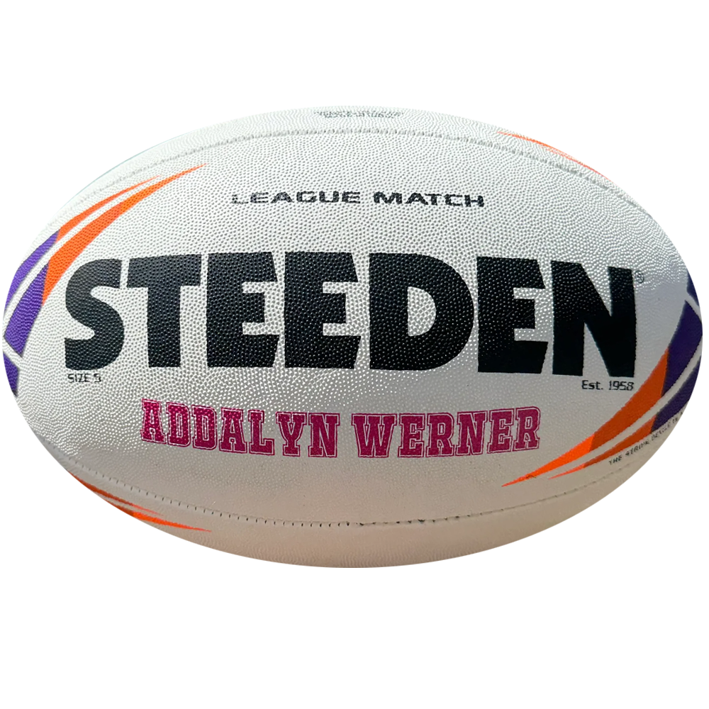 Personalised Match Rugby League White/Purple Steeden (size 5)