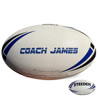 Load image into Gallery viewer, Personalised White/Blue Steeden Rugby League Balls (Mod Size)
