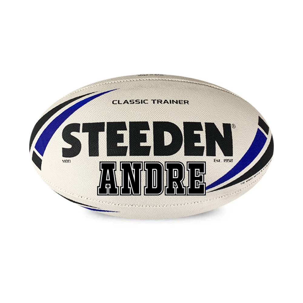 Personalised White/Blue Steeden Rugby League Balls (Mod Size)