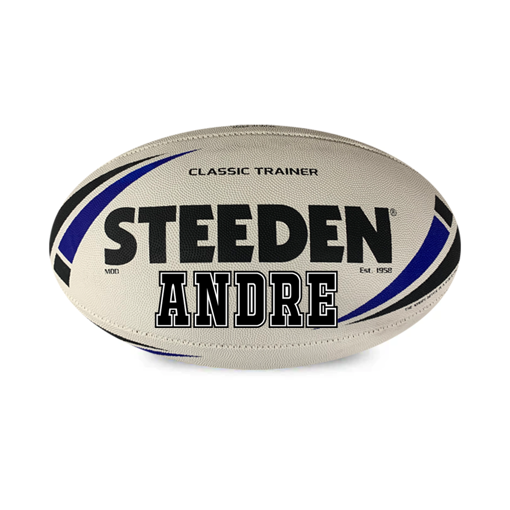 Personalised White/Blue Steeden Rugby League Balls (Mod Size)