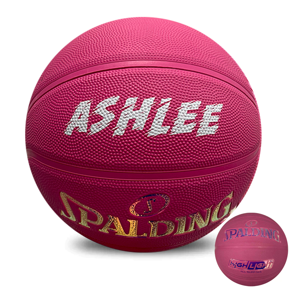 Personalised Spalding Rubber Pink Highlight Rush Basketball (Size 5, 6)