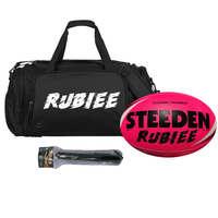 Load image into Gallery viewer, Personalised Rugby League Starter Pack Bundle (Pink Steeden Ball + Sports Bag + Ball Pump)
