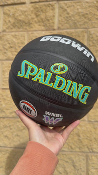Load and play video in Gallery viewer, Personalised Spalding NBL Hoops Fest Black Highlight Basketball (Size 6, 7)
