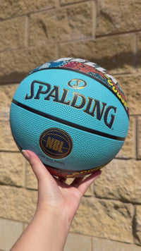 Load and play video in Gallery viewer, Personalised Spalding NBL Aqua Blue Indigenous Basketball (Size 5, 6, 7)
