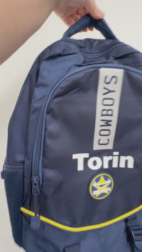 Load and play video in Gallery viewer, Personalised North QLD Cowboys Official NRL Backpack
