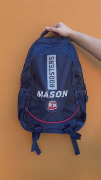 Load and play video in Gallery viewer, Personalised Sydney Roosters Official NRL Backpack
