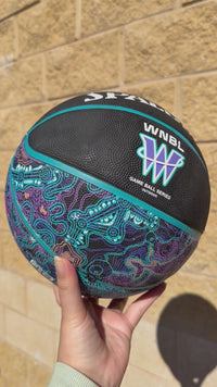 Load and play video in Gallery viewer, Personalised Spalding WNBL Purple Indigenous Basketball (Size 5, 6)
