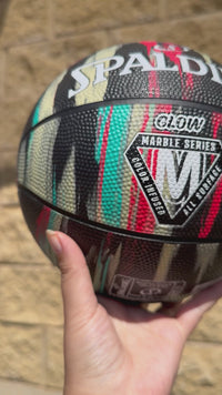 Load and play video in Gallery viewer, Personalised Spalding Black Marble Glow Basketball (Size 5, 6, 7)
