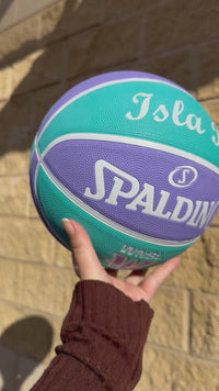 Load and play video in Gallery viewer, Personalised Spalding WNBL Rubber Basketball Teal &amp; Purple (Size 5, 6)
