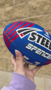 Load and play video in Gallery viewer, Personalised Newcastle Knights Official NRL Ball (11inch mini ball)
