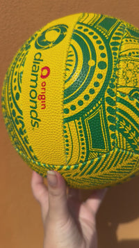Load and play video in Gallery viewer, Personalised Gilbert Indigenous First Nations Diamonds Supporter Netball (SIZE 5)
