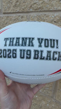 Load and play video in Gallery viewer, Personalised White &amp; Red Steeden Rugby League (size 5)
