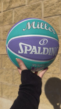 Load and play video in Gallery viewer, Personalised Spalding WNBL Rubber Basketball Teal &amp; Purple (Size 5, 6)
