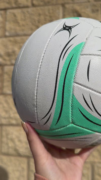 Load and play video in Gallery viewer, Personalised Gilbert Exo White and Teal Netball (SIZE 4, 5)
