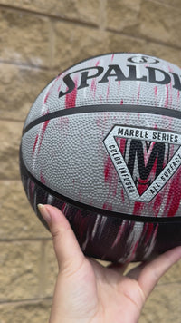 Load and play video in Gallery viewer, Personalised Spalding Black/Red Marble Basketball (Size 6, 7)
