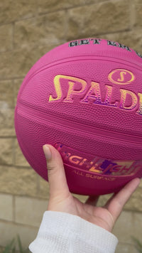 Load and play video in Gallery viewer, Personalised Spalding Rubber Pink Highlight Rush Basketball (Size 5, 6)
