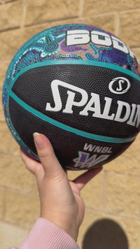 Load and play video in Gallery viewer, Personalised Spalding WNBL Purple Indigenous Basketball (Size 5, 6)
