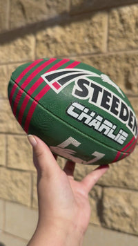 Load and play video in Gallery viewer, Personalised South Sydney Rabbitohs Official NRL Ball (11inch mini ball)
