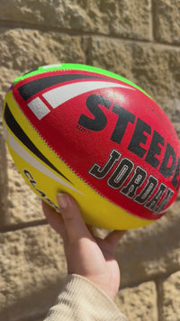 Load and play video in Gallery viewer, Personalised Multi Colour Steeden Rugby League Ball (Size 5)
