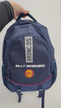 Load and play video in Gallery viewer, Personalised Brisbane Broncos Official NRL Backpack
