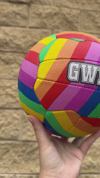 Load and play video in Gallery viewer, Personalised Mi-Ball Envision Rainbow Netball (SIZE 4, 5)
