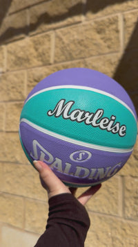 Load and play video in Gallery viewer, Personalised Spalding WNBL Rubber Basketball Teal &amp; Purple (Size 5, 6)
