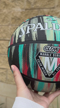 Load and play video in Gallery viewer, Personalised Spalding Black Marble Glow Basketball (Size 5, 6, 7)
