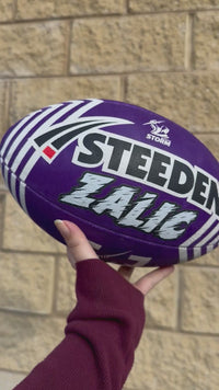 Load and play video in Gallery viewer, Personalised Melbourne Storm Official NRL Ball (Size 5)

