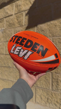 Load and play video in Gallery viewer, Personalised Orange Steeden Rugby League (Size 5)
