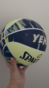Load and play video in Gallery viewer, Personalised Spalding Blue Multi Marble Glow Rubber Basketball (Size 5, 6, 7)
