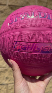 Load and play video in Gallery viewer, Personalised Spalding Rubber Pink Highlight Rush Basketball (Size 5, 6)

