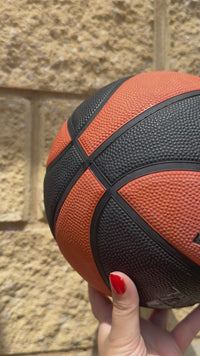 Load and play video in Gallery viewer, Personalised Spalding Rubber Basketball TF 150 - Black/Orange (Size 5)
